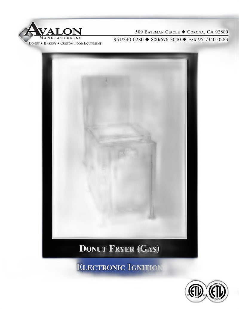 Avalon Donut Fryer, Natural Gas, Electronic Ignition, Right Side Drain Board Bakery Wholesalers