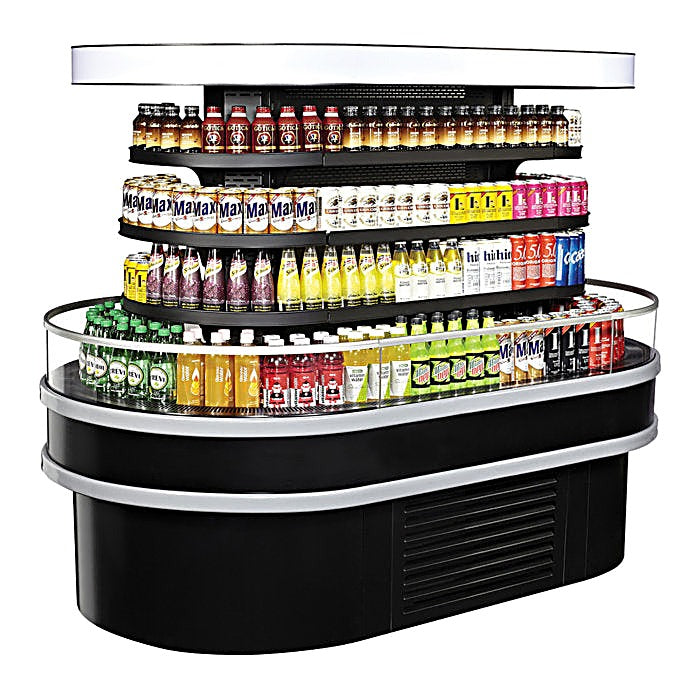 Turbo Air TIOM-36RSRB-N 48" Black Horizontal Island Open Air Cooler with (4) Levels, 220v/1ph - Donut-Equipment.com