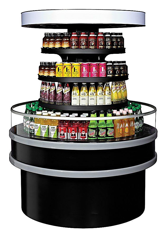 Turbo Air TIOM-48RRB-N 48" Black Vertical Round Island Open Air Cooler with (4) Levels, 220v/1ph - Donut-Equipment.com
