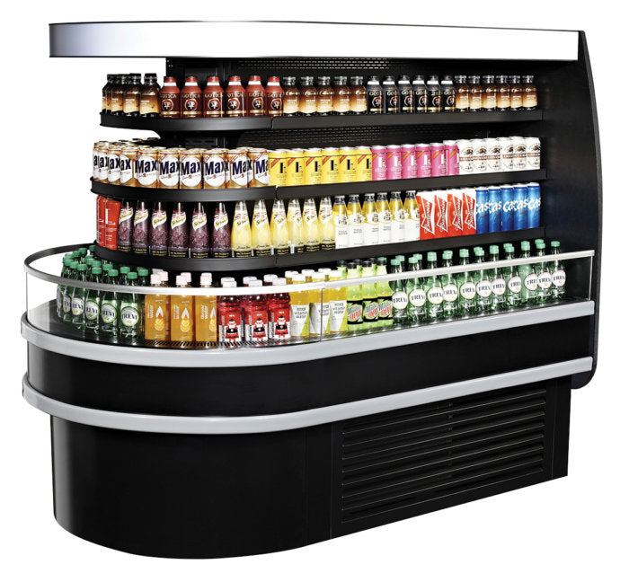 Turbo Air TIOM-48RSB-N 48" Black Horizontal Island Open Air Cooler with (4) Levels, 220v/1ph - Donut-Equipment.com