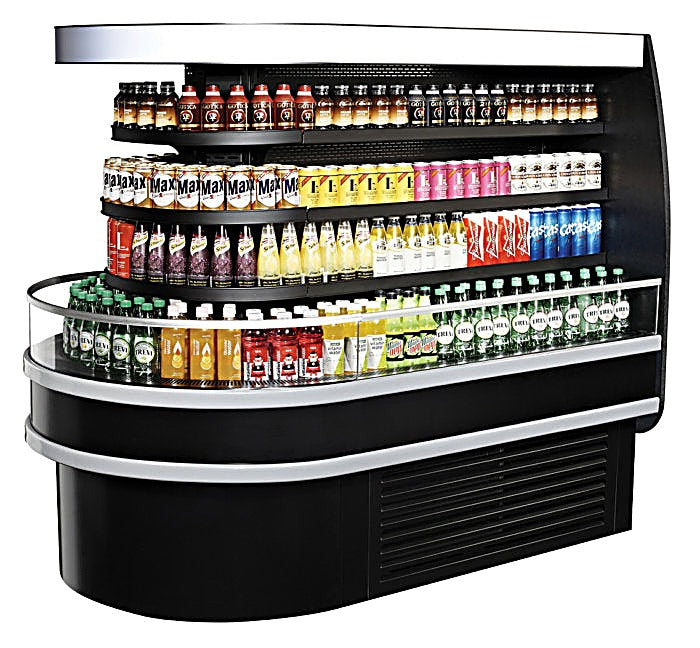 Turbo Air TIOM-48RSB-N 48" Black Horizontal Island Open Air Cooler with (4) Levels, 220v/1ph - Donut-Equipment.com