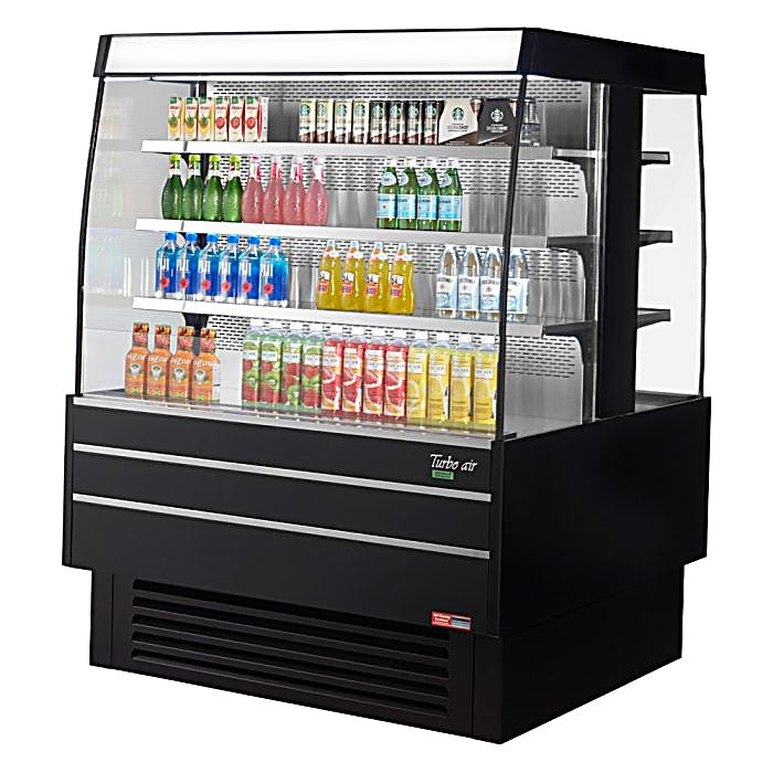 Turbo Air TIOM-48SB-N 50 3/8" Black Vertical Island Open Air Cooler with (4) Levels, 220v/1ph - Donut-Equipment.com