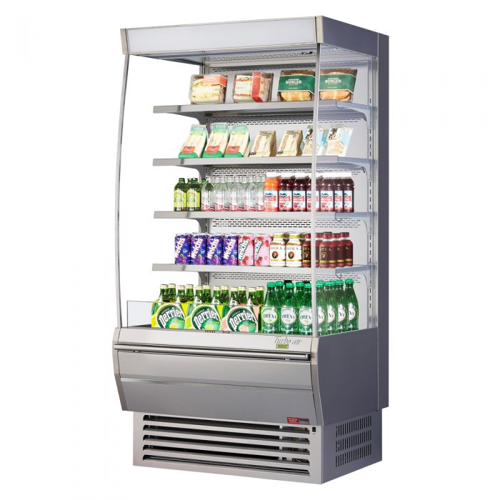 Turbo Air TOM-36DXS-N 36" Stainless Steel Extra Deep Vertical Open Display Case with (5) Levels, 115v - Bakery Wholesalers