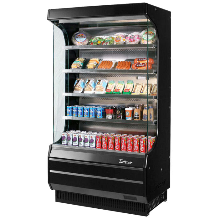 Turbo Air TOM-40B-N 39 1/8" Vertical Open Air Cooler w/ (5) Levels – Black Exterior, 115v - Bakery Wholesalers