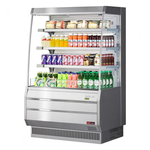 Turbo Air TOM-40MS-N 39 1/8" Stainless Steel Vertical Open Air Cooler – 4 Levels, 115v - Bakery Wholesalers