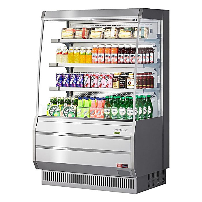 Turbo Air TOM-40MS-N 39 1/8" Stainless Steel Vertical Open Air Cooler – 4 Levels, 115v - Donut-Equipment.com