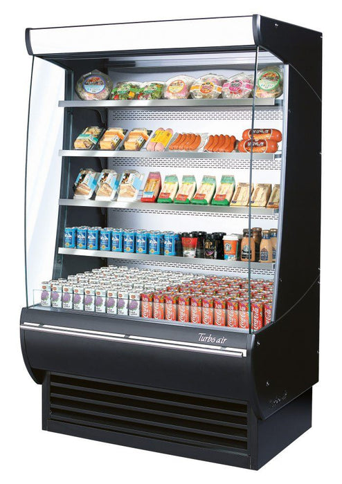 Turbo Air TOM-48DXB-N 48" Vertical Open Air Cooler w/ (5) Levels – Black Exterior, 115v - Bakery Wholesalers