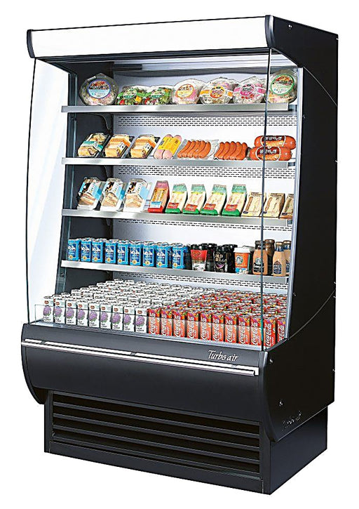 Turbo Air TOM-48DXB-N 48" Vertical Open Air Cooler w/ (5) Levels – Black Exterior, 115v - Donut-Equipment.com