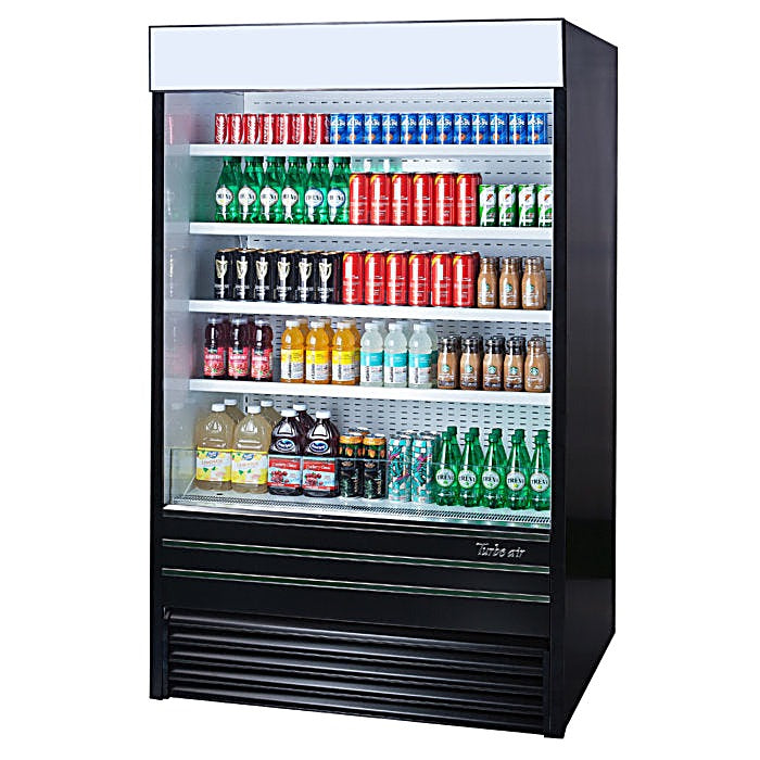 Turbo Air TOM-48EB-N 48" Black Vertical Open Air Cooler w/ (5) Levels, 115v - Donut-Equipment.com