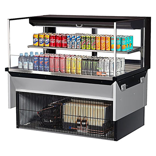 Turbo Air TOM-48L-UFD-B-2SI-N 48" Drop-In Horizontal Open Air Cooler w/ (2) Levels – Black Exterior, 115v - Donut-Equipment.com