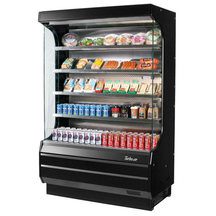 Turbo Air TOM-50B-N 51" Vertical Open Air Cooler w/ (5) Levels – Black Exterior, 115v - Bakery Wholesalers