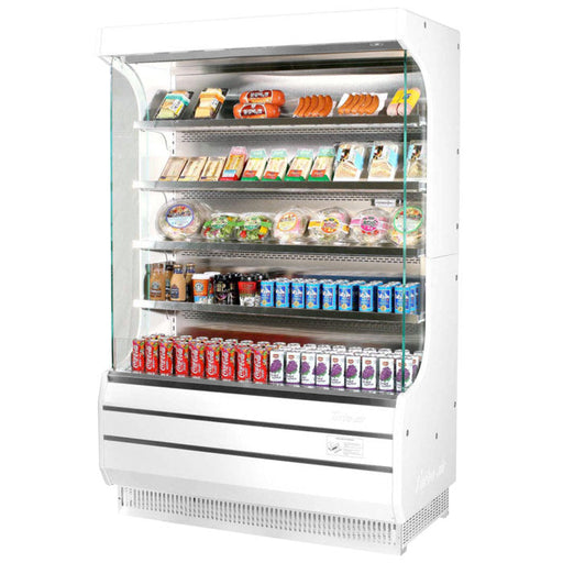 Turbo Air TOM-50W-N 51" Vertical Open Air Cooler w/ (5) Levels – White Exterior, 115v - Bakery Wholesalers