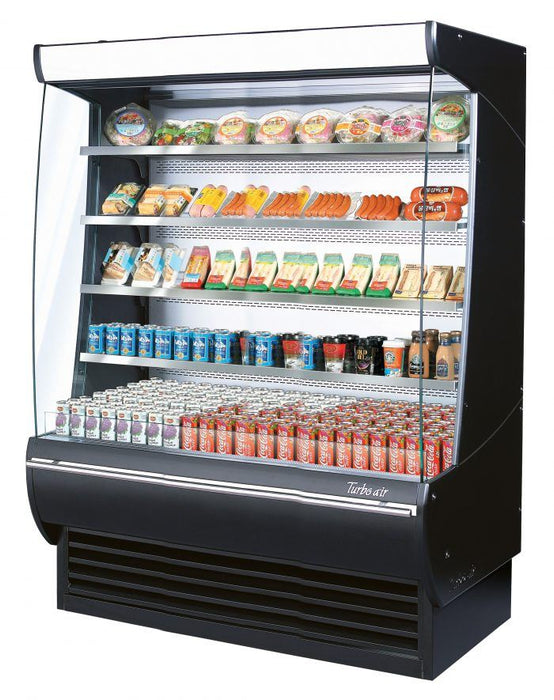 Turbo Air TOM-60DXB-N 60" Vertical Open Air Cooler w/ (5) Levels – Extra Deep, Black Exterior, 115v - Bakery Wholesalers
