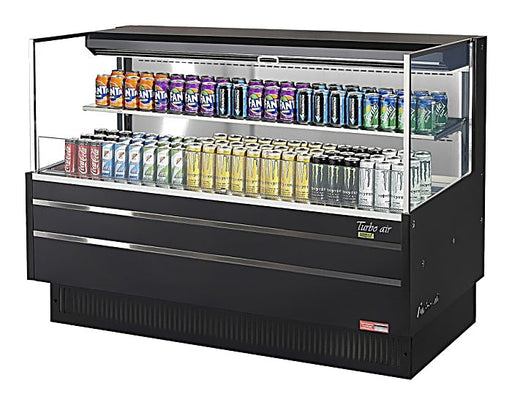 Turbo Air TOM-60L-UF-B-2S-N 58 3/4" Black Low Profile Horizontal Open Air Cooler w/ (2) Levels – Ultra Front Merchandiser, 115v - Donut-Equipment.com