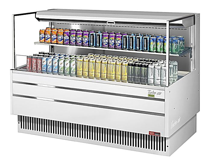 Turbo Air TOM-60L-UF-W-2S-N 58 3/4" White Low Profile Horizontal Open Air Cooler w/ (2) Levels – Ultra Front Merchandiser, 115v - Donut-Equipment.com