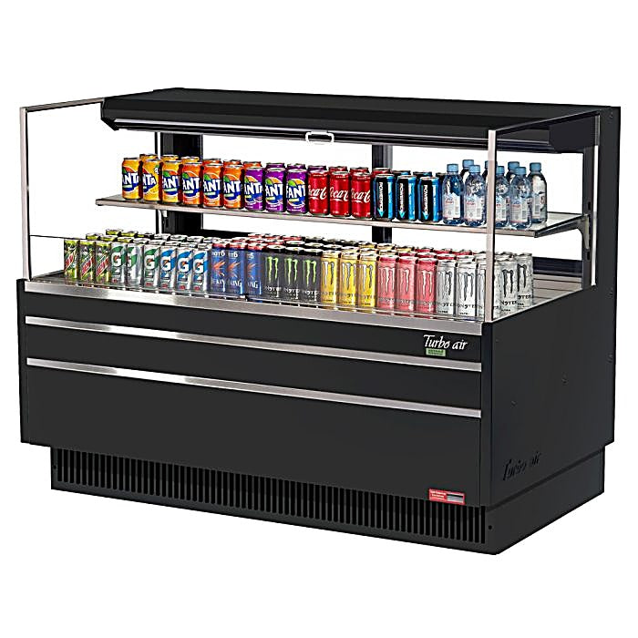 Turbo Air TOM-60L-UFD-B-2S-N 58 3/4" Black Low Profile Horizontal Open Air Cooler w/ (2) Levels – Ultra Front Deluxe Merchandiser, 115v - Donut-Equipment.com