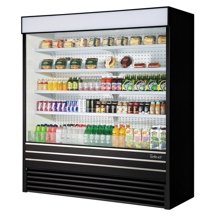 Turbo Air TOM-72EB-N 72" Black Vertical Open Air Cooler w/ (5) Levels, 220v/1ph - Bakery Wholesalers