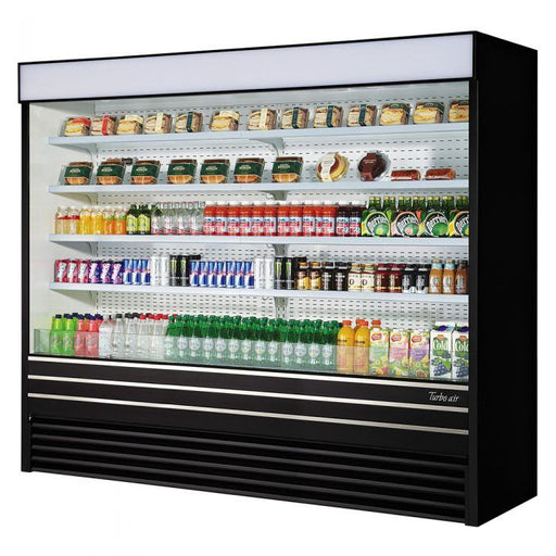 Turbo Air TOM-96EB-N 93" Black Vertical Open Air Cooler w/ (5) Levels, 220v/1ph - Bakery Wholesalers