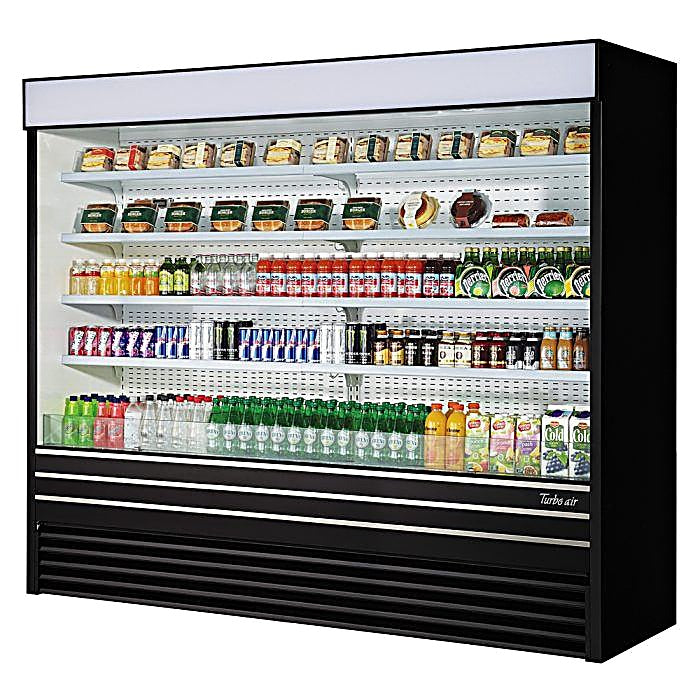 Turbo Air TOM-96EB-N 93" Black Vertical Open Air Cooler w/ (5) Levels, 220v/1ph - Donut-Equipment.com