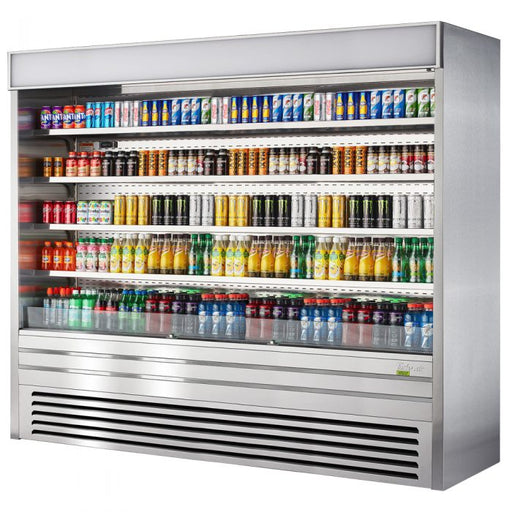 Turbo Air TOM-96ES-N 92 7/8" Stainless Steel Vertical Open Air Cooler with (5) Levels, 220v/1ph - Bakery Wholesalers