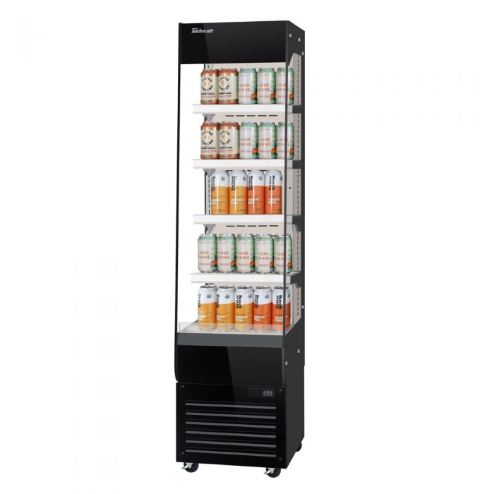 Turbo Air TOM20-75N-B 19 5/8" Black Vertical Open Air Cooler – 5 Levels, 115v - Bakery Wholesalers