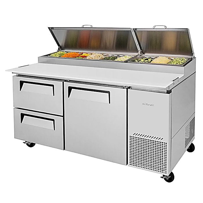 Turbo Air TPR-67SD-D2-N 67" Pizza Prep Table with 1 Door and 2 Drawers - Donut-Equipment.com