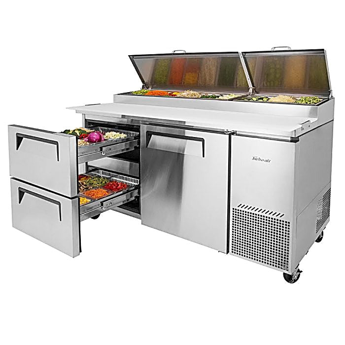 Turbo Air TPR-67SD-D2-N 67" Pizza Prep Table with 1 Door and 2 Drawers - Donut-Equipment.com