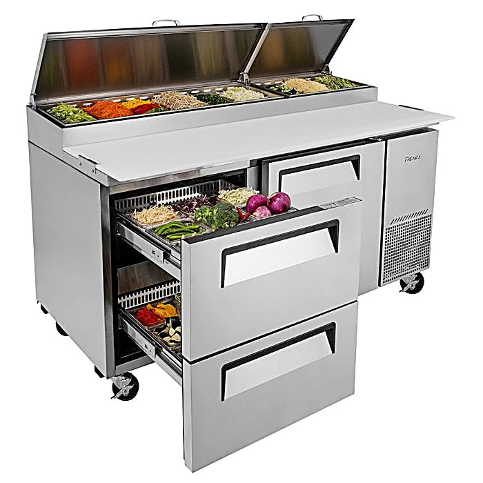 Turbo Air TPR-67SD-D2-N 67" Pizza Prep Table with 1 Door and 2 Drawers - Donut-Equipment.com