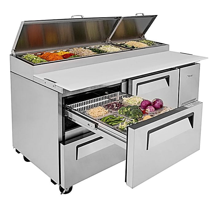 Turbo Air TPR-67SD-D2-N 67" Pizza Prep Table with 1 Door and 2 Drawers - Donut-Equipment.com