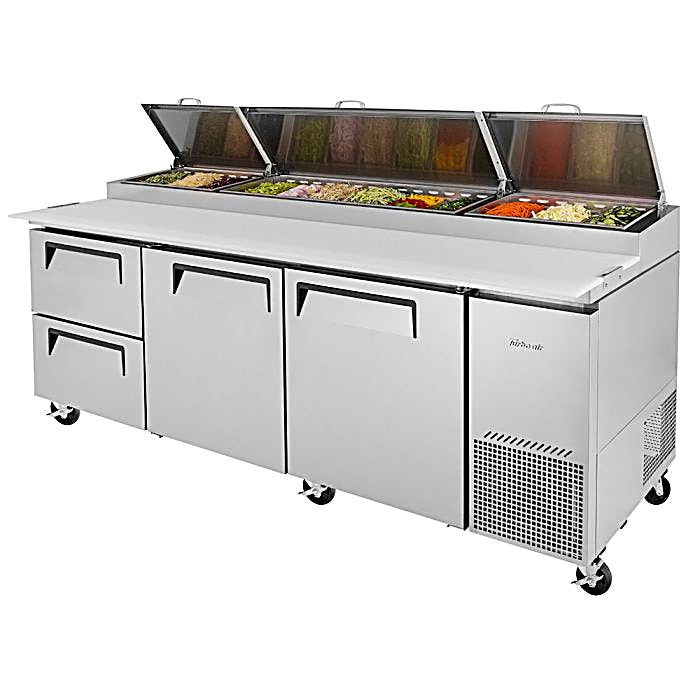 Turbo Air TPR-93SD-D2-N 93" Pizza Prep Table with 2 Doors and 2 Drawers - Donut-Equipment.com