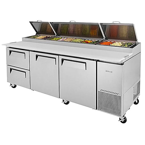 Turbo Air TPR-93SD-D2-N 93" Pizza Prep Table with 2 Doors and 2 Drawers - Donut-Equipment.com