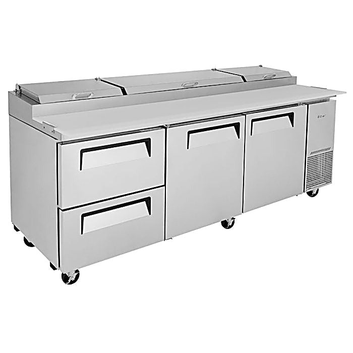 Turbo Air TPR-93SD-D2-N 93" Pizza Prep Table with 2 Doors and 2 Drawers - Donut-Equipment.com