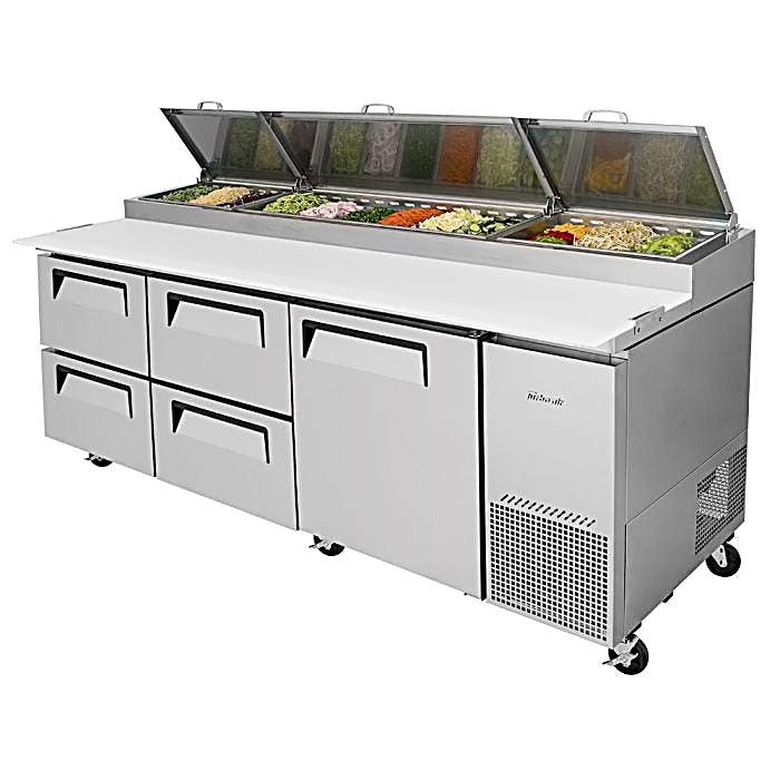 Turbo Air TPR-93SD-D4-N 93" Pizza Prep Table with1 Door and 4 Drawers - Donut-Equipment.com