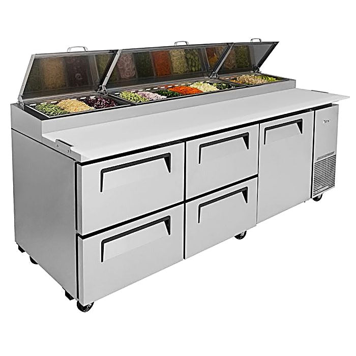 Turbo Air TPR-93SD-D4-N 93" Pizza Prep Table with1 Door and 4 Drawers - Donut-Equipment.com