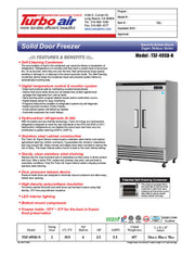 Turbo Air TSF-49SD-N Super Deluxe 54" Solid Door Reach-In Freezer with LED Lighting - Donut-Equipment.com