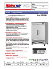 Turbo Air TSF-49SD-N Super Deluxe 54" Solid Door Reach-In Freezer with LED Lighting - Donut-Equipment.com