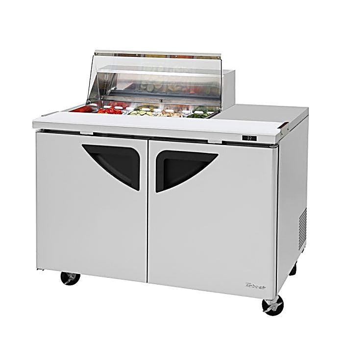 Turbo Air Super Deluxe TST-48SD-08S-N-CL 48" 2 Door Refrigerated Sandwich Prep Table with Clear Lid - Donut-Equipment.com