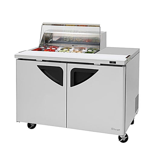 Turbo Air Super Deluxe TST-48SD-08S-N-CL 48" 2 Door Refrigerated Sandwich Prep Table with Clear Lid - Donut-Equipment.com