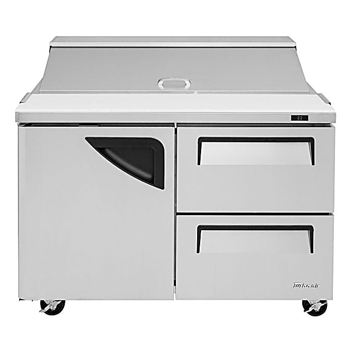 Turbo Air TST-48SD-D2-N 48" 1 Door 2 Drawer Refrigerated Sandwich Prep Table - Donut-Equipment.com