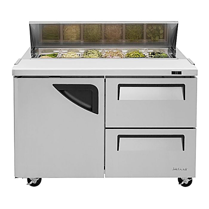 Turbo Air TST-48SD-D2-N 48" 1 Door 2 Drawer Refrigerated Sandwich Prep Table - Donut-Equipment.com