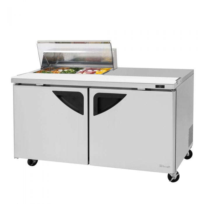 Turbo Air Super Deluxe TST-60SD-08S-N-CL 60" 2 Door Refrigerated Sandwich Prep Table with Clear Lid - Donut-Equipment.com