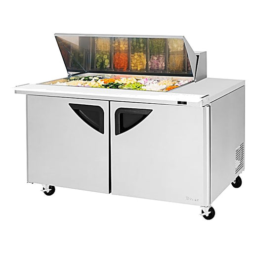 Turbo Air Super Deluxe TST-60SD-18M-N-LW 60" 2 Door Mega Top Refrigerated Sandwich Prep Table with Left Work Station - Donut-Equipment.com