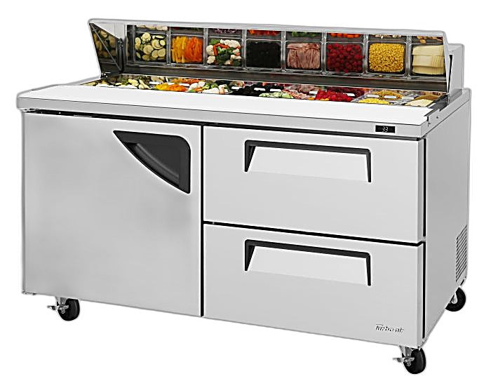 Turbo Air TST-60SD-D2-N 60" 1 Door 2 Drawer Refrigerated Sandwich Prep Table - Donut-Equipment.com