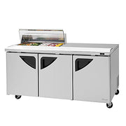 Turbo Air Super Deluxe TST-72SD-10S-N-CL 72" 3 Door Refrigerated Sandwich Prep Table with Clear Lid - Donut-Equipment.com
