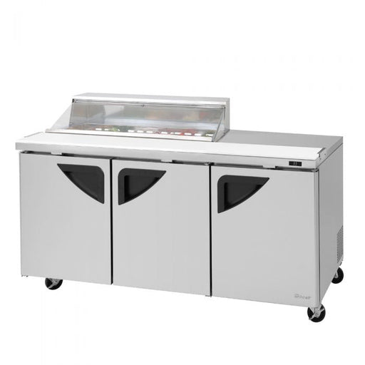 Turbo Air Super Deluxe TST-72SD-12S-N-CL 72" 3 Door Refrigerated Sandwich Prep Table with Clear Lid - Donut-Equipment.com