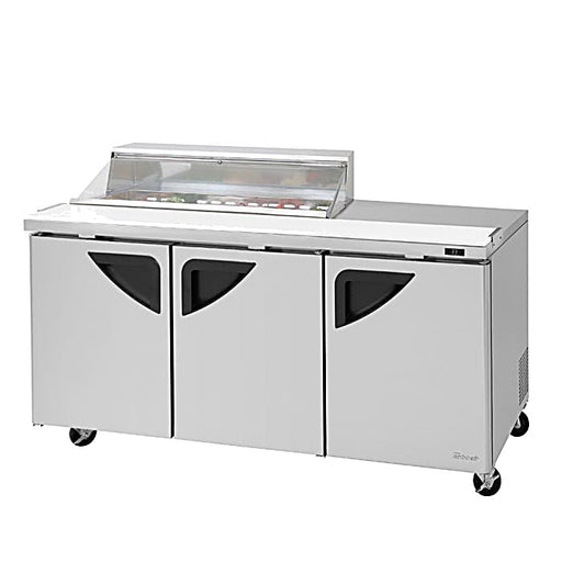 Turbo Air Super Deluxe TST-72SD-12S-N-CL 72" 3 Door Refrigerated Sandwich Prep Table with Clear Lid - Donut-Equipment.com
