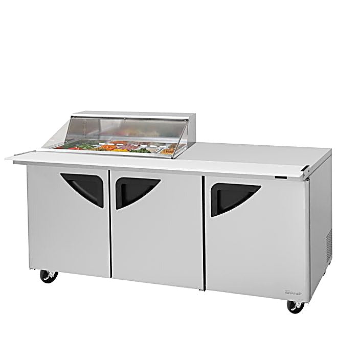 Turbo Air Super Deluxe TST-72SD-15M-N-CL 72" 3 Door Mega Top Refrigerated Sandwich Prep Table with Clear Lid - Donut-Equipment.com