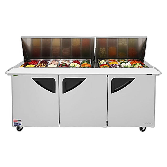 Turbo Air TST-72SD-30-N 73" Super Deluxe 3 Door Mega Top Refrigerated Sandwich Prep Table - Donut-Equipment.com
