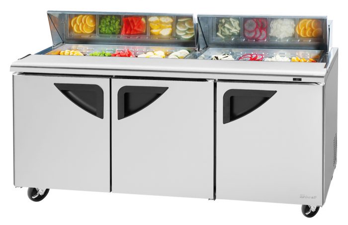 Turbo Air TST-72SD-N 72" Super Deluxe 3 Door Refrigerated Sandwich Prep Table - Donut-Equipment.com