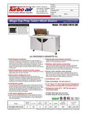 Turbo Air Super Deluxe TST-60SD-12M-N-LW 60" 2 Door Mega Top Refrigerated Sandwich Prep Table with Left Work Station - Donut-Equipment.com